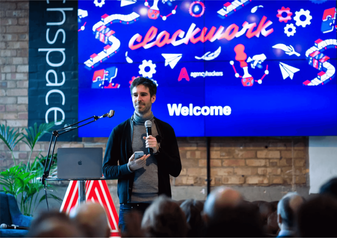 Ian Harris speaking at an Agency Hackers event