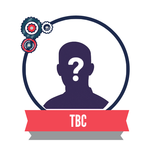 A graphic featuring a silhouette of a person with a question mark inside a circular frame. Gear icons are positioned at the top left, and a red banner at the bottom states "TBC."