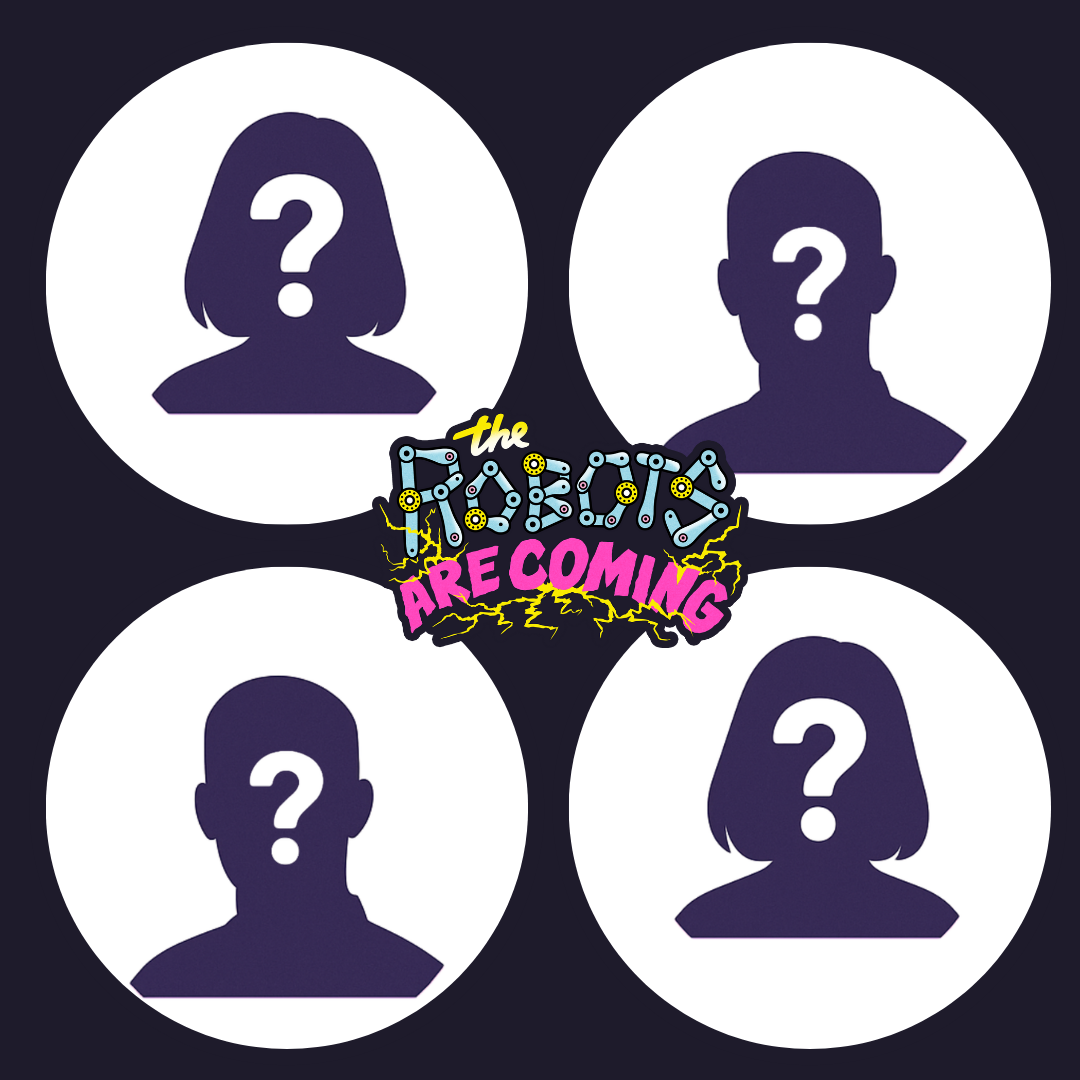 Silhouettes of four people with question marks over their faces, surrounding the text "The Wotsits Are Coming" in colorful, playful lettering.
