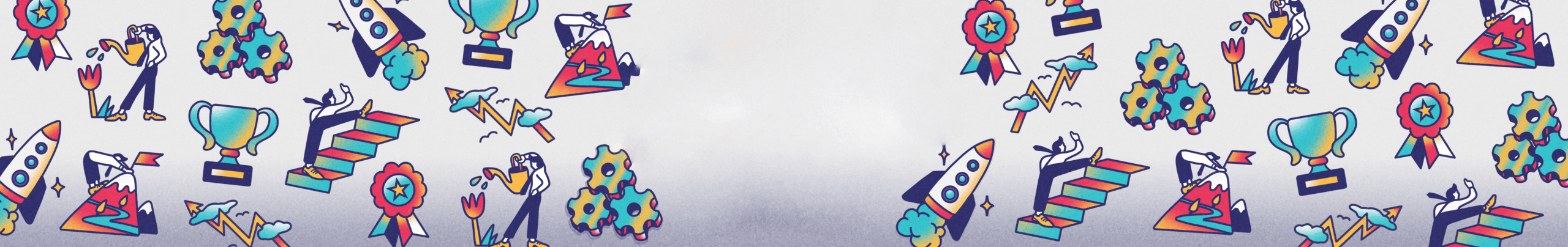 A colorful illustration featuring various award symbols, including trophies, medals, and ribbons, arranged in a dynamic layout. The design conveys themes of achievement and celebration.