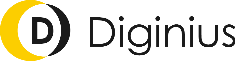 The image displays the Diginius logo featuring a stylized "D" within a yellow and black circular design, accompanied by the company name in black text.