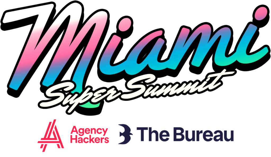 Text saying "Miami Super Summit" above logos for "Awwwards" and "The Bureau."