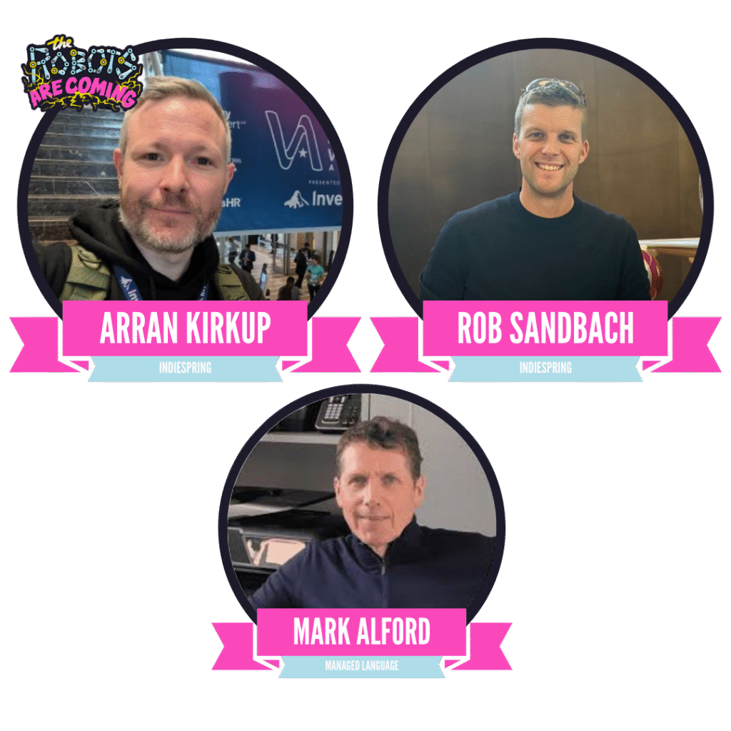 Three portraits labeled: Arran Kirkup, Rob Sandbach, and Mark Alford.