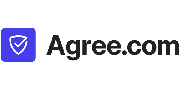 Logo for Agree.com, featuring a blue shield icon with a checkmark inside, next to the website name in black text.