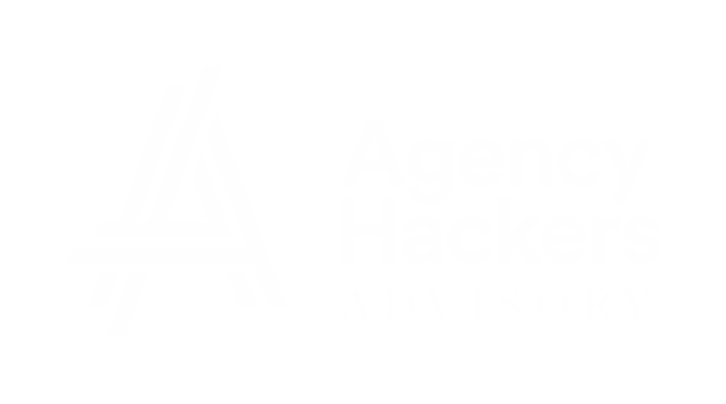 A minimalistic logo featuring the text "Agency Hackers Advisory" alongside a stylized letter 'A', all in white on a clean background. The design conveys a sense of professionalism and innovation in advisory services.