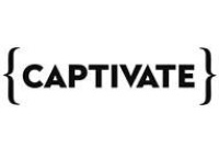 The word "CAPTIVATE" in bold black letters is framed by curly brackets on a white background.
