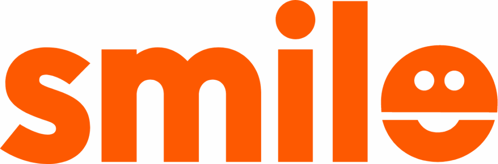 A simple, bold logo featuring the word "smile" in lowercase letters, colored in vibrant orange against a clean background. The design emphasizes positivity and friendliness.