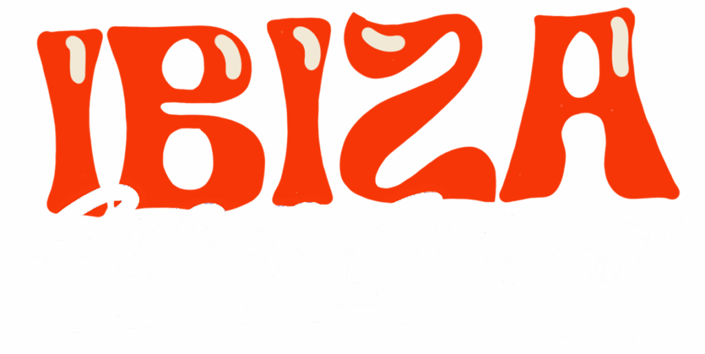 The image features the text "Ibiza Super Summit" in playful, bold typography, with the words "Ibiza" in an orange hue and "Super Summit" in a contrasting white, set against a soft pink background.