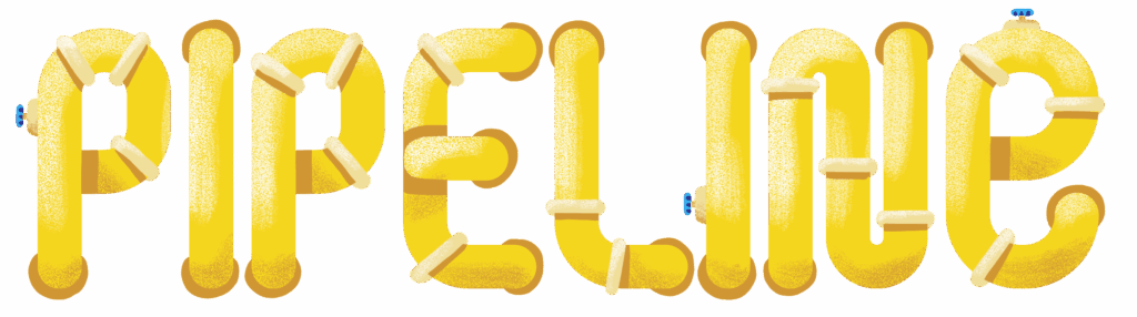 Text in stylized yellow font spelling "PIPELINE" on a light yellow background.