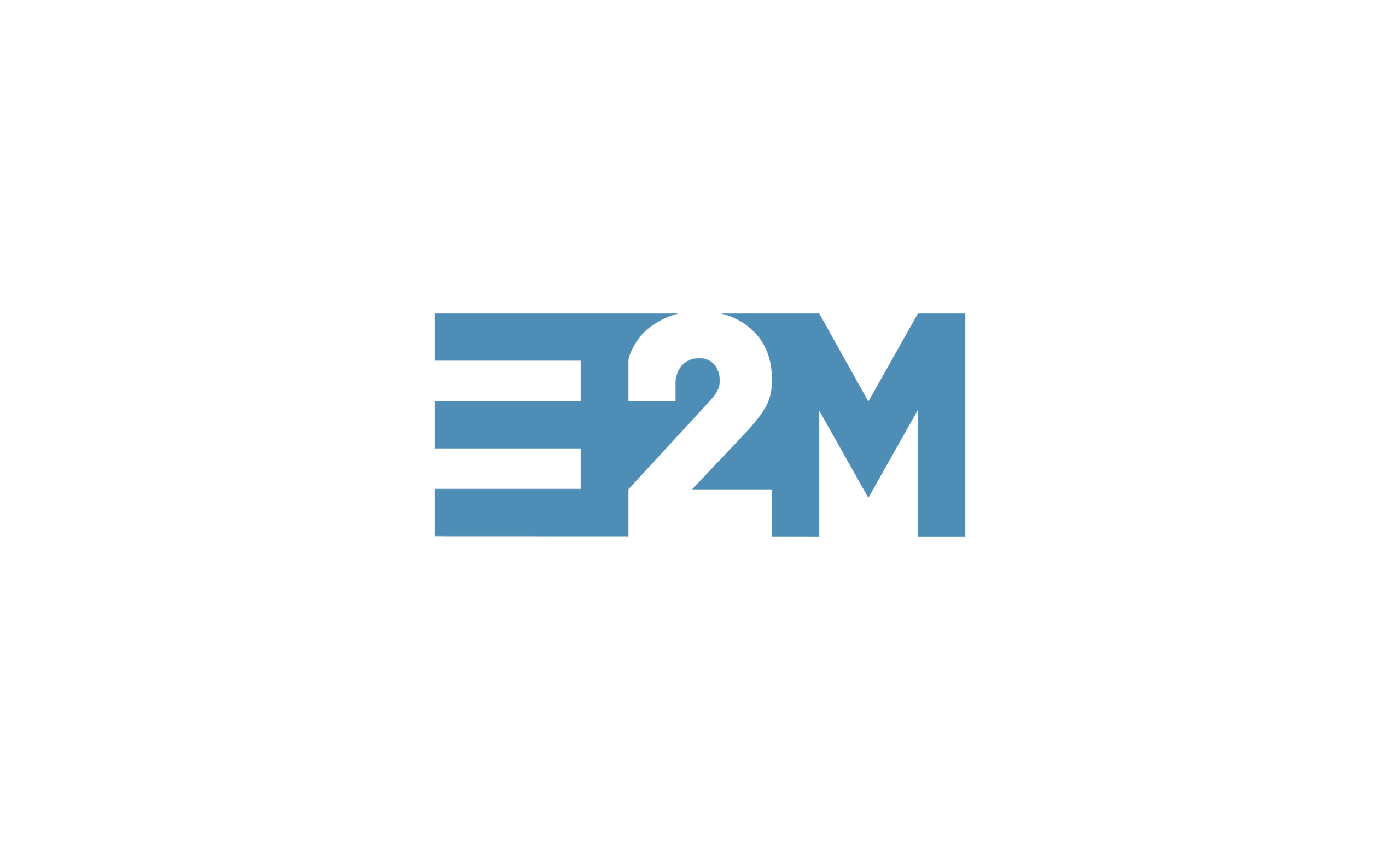 A stylized logo with the letters "E2M" in a modern design on a light blue background.