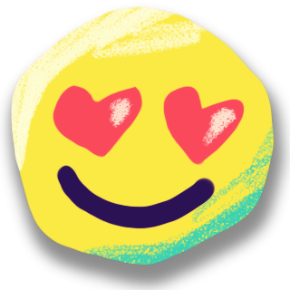 A yellow emoji with heart-shaped eyes and a wide, playful smile, depicting affection or love.