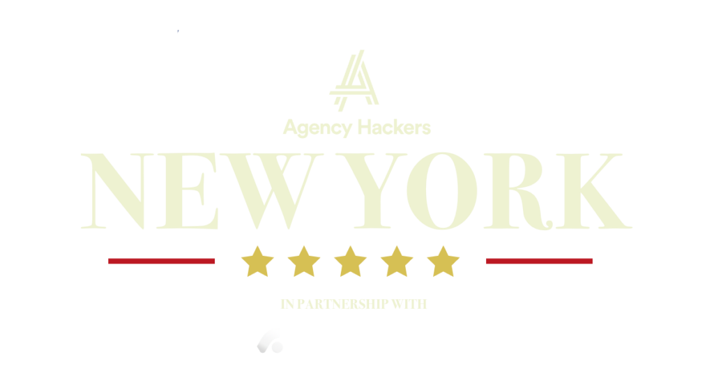 The image shows a logo featuring "Agency Heights New York" with five gold stars and "e& producers" below it.