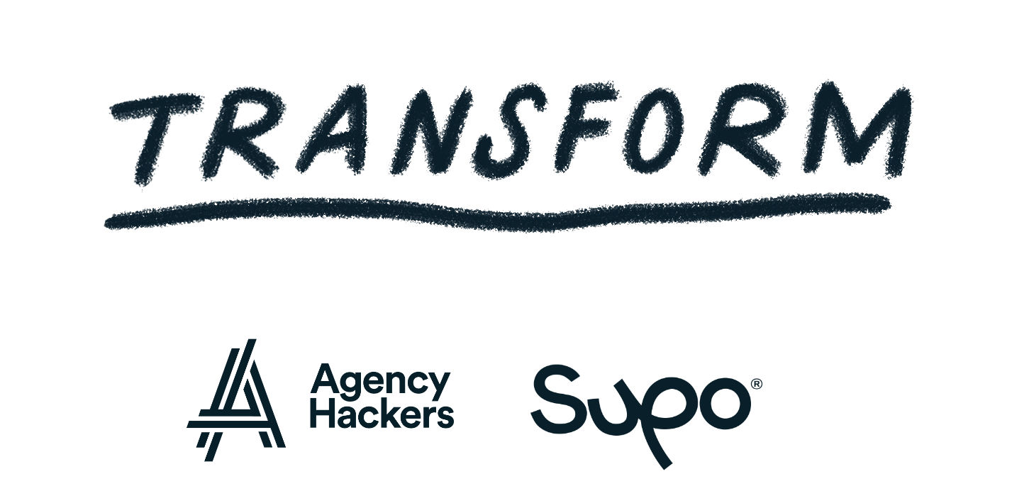 The image features the word "Transform" in bold, handwritten style, with a line underneath. Below are logos for "A Brave New" and "Sub IQ."